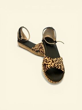 Cole Haan GrandSeries Leopard Calf Hair Espadrille Sandals Ankle Strap